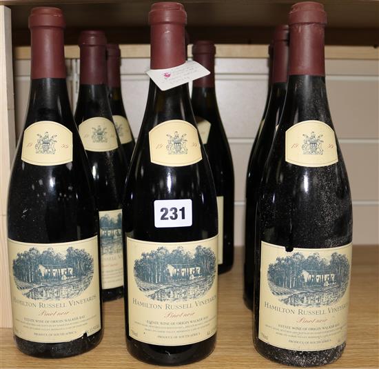 Nine bottles of Hamilton Russell Pinot Noir, 1999.